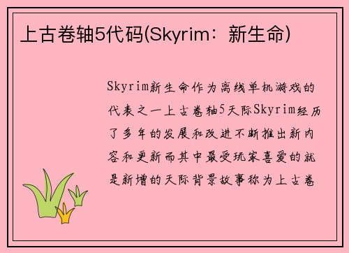 上古卷轴5代码(Skyrim：新生命)